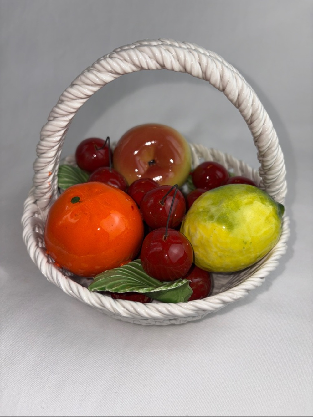 Handcrafted Italian Majolica Fruit Basket- Capodimonte Style MCM - Vintage